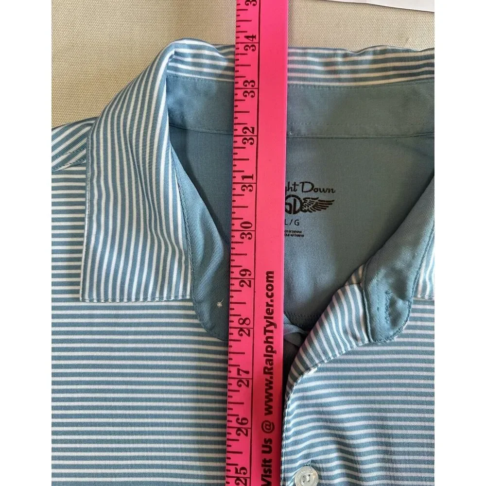 STRAIGHT DOWN Mens Golf Polo Shirt BLUE White Striped Short Sleeve Stretch L